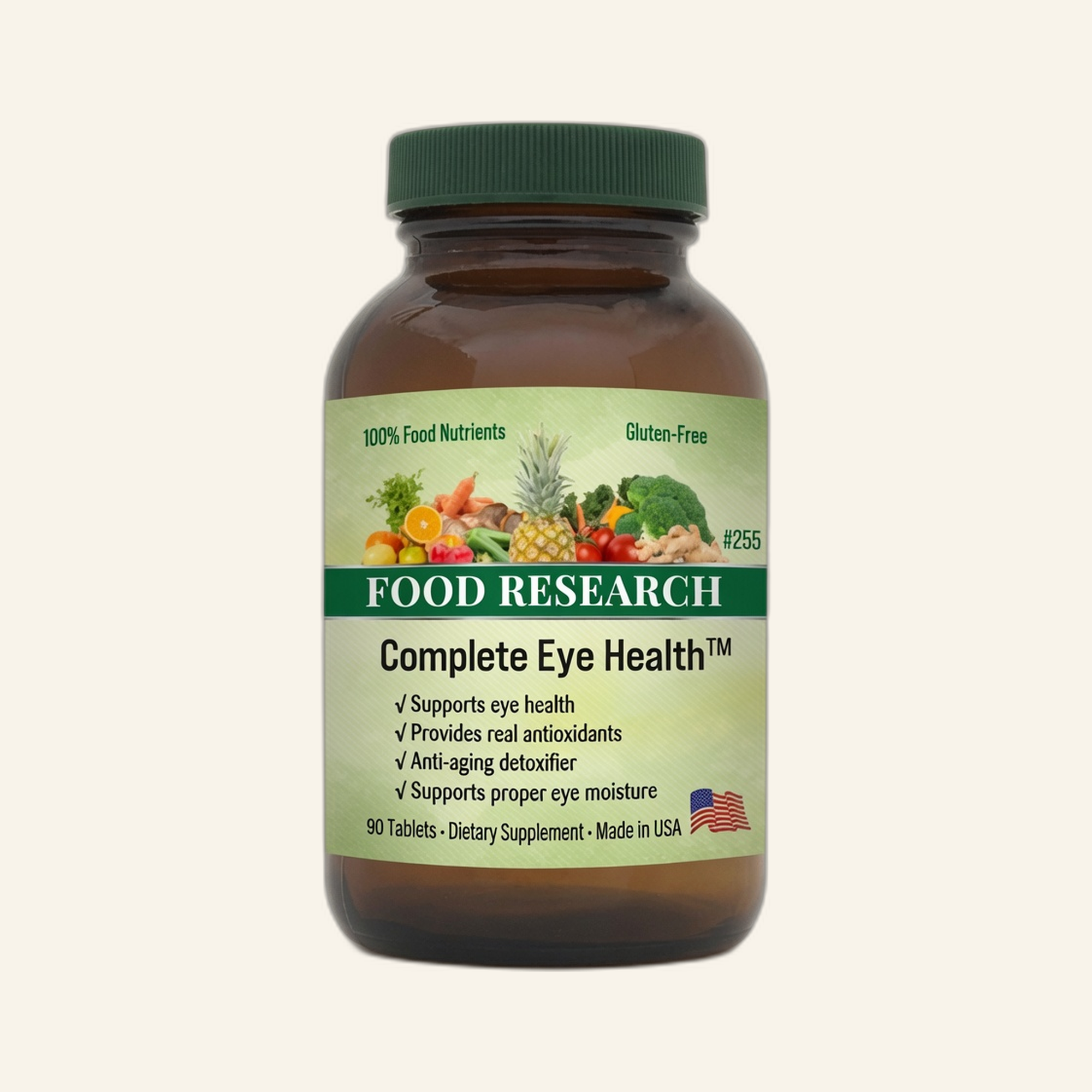 Complete Eye Health supplement bottle on cream studio background