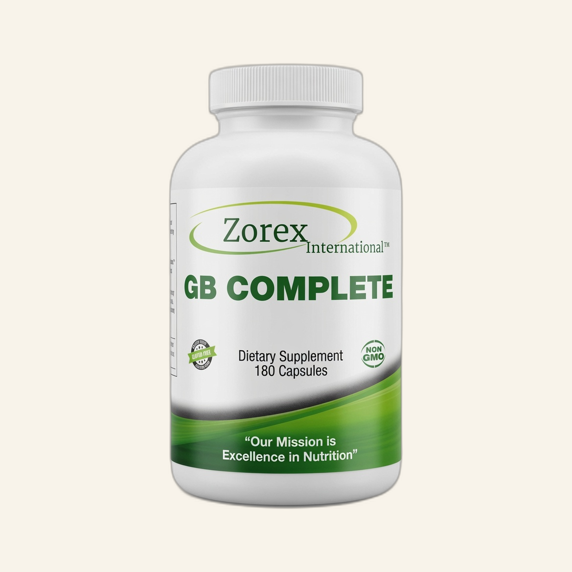 GB Complete supplement bottle on cream studio background