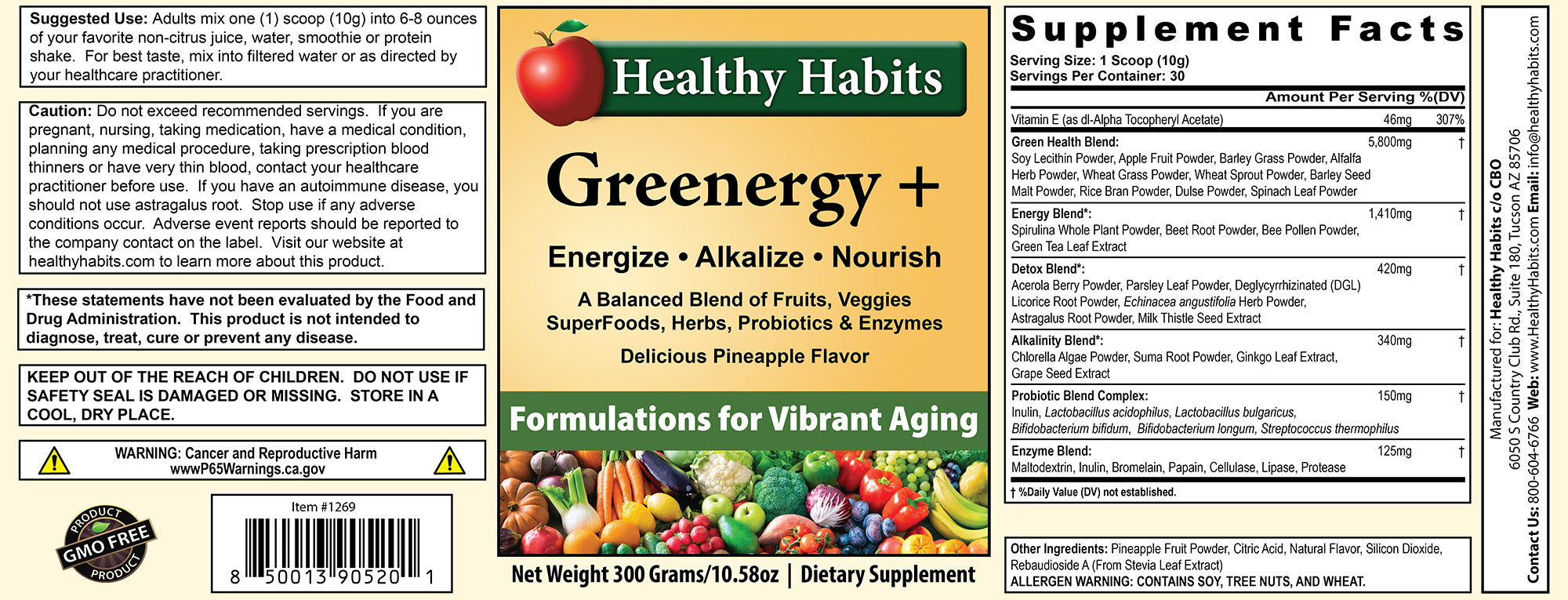 Greenergy+ greens powder supplement label