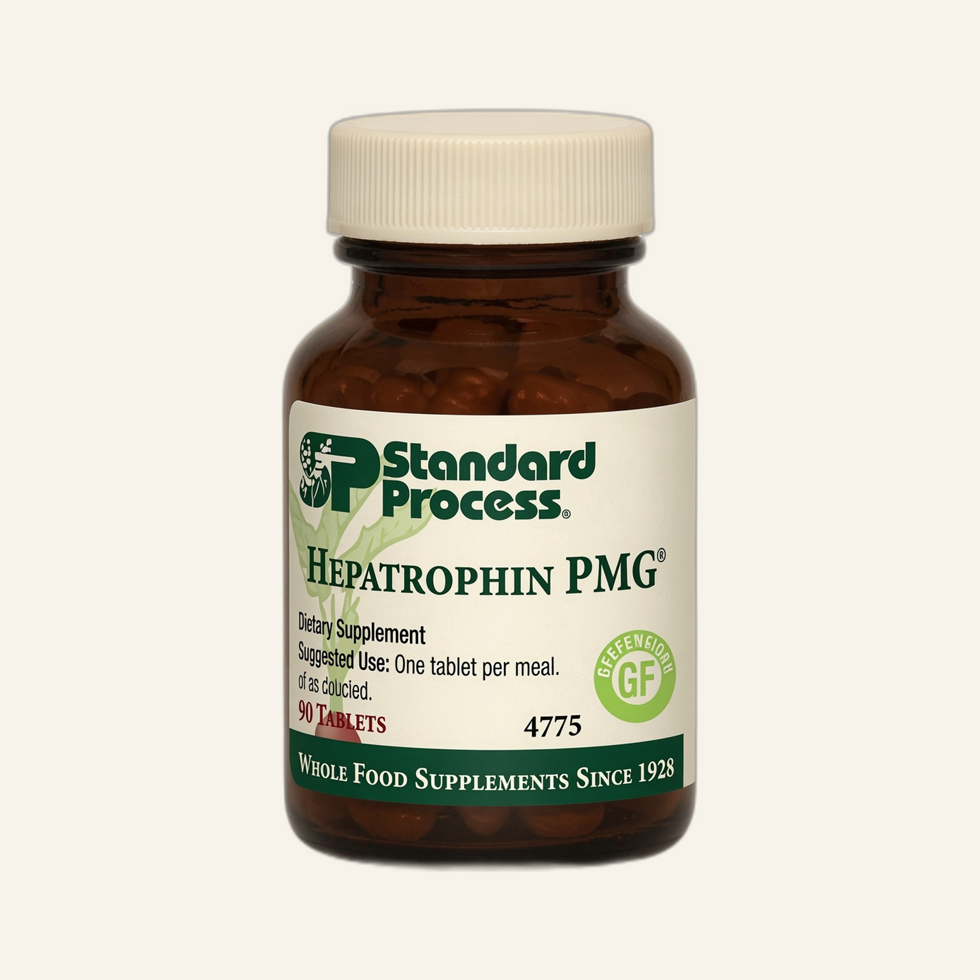 Hepatrophin PMG supplement bottle on cream studio background